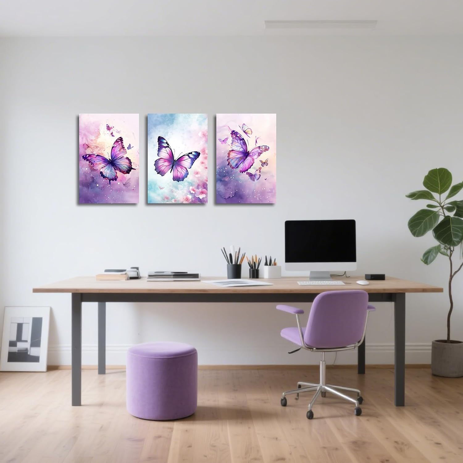 Purple butterfly wall art 3-Piece