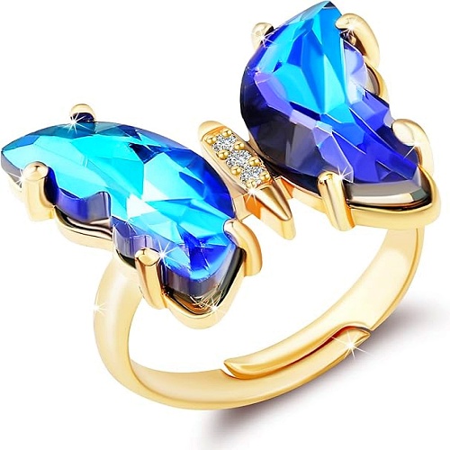 Blue crystal butterfly ring