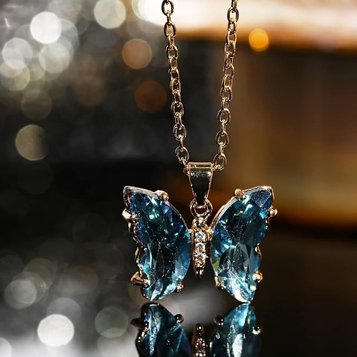 Crystal butterfly pendant necklace