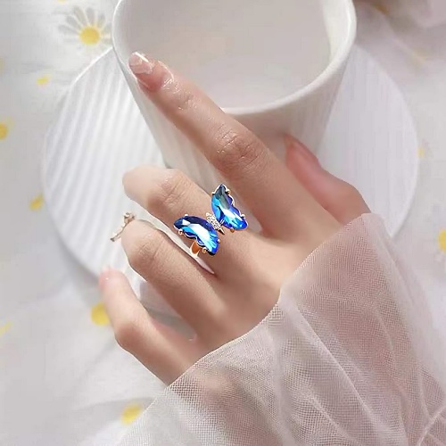 Blue crystal butterfly ring