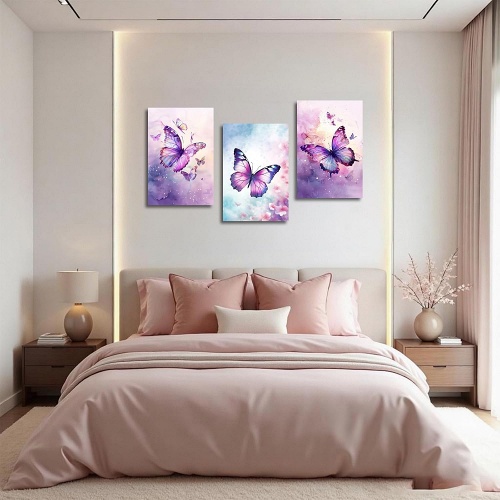 Purple butterfly wall art 3-Piece