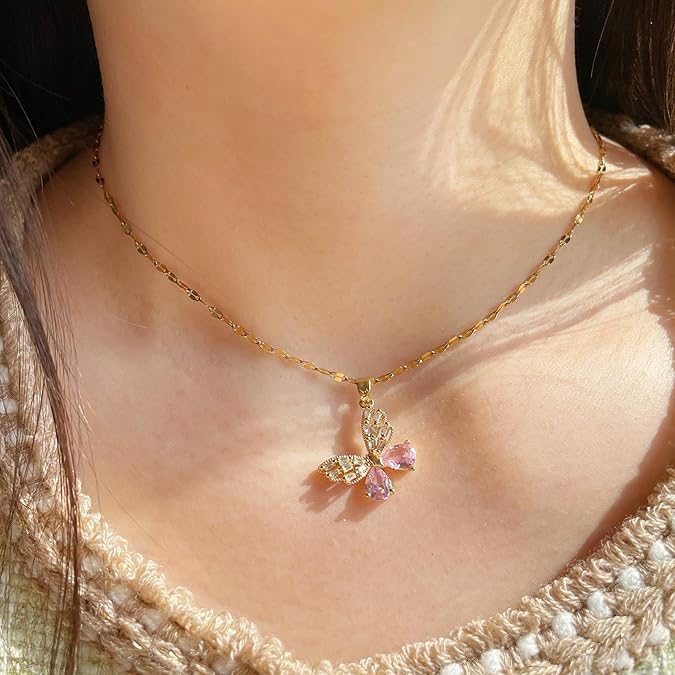 Gold butterfly necklace for women