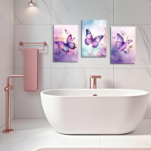 Purple butterfly wall art 3-Piece