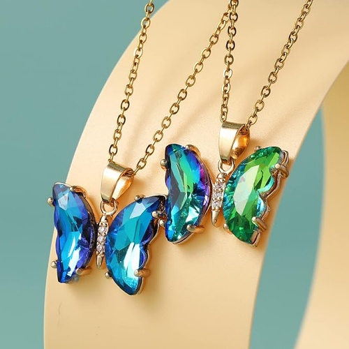 Crystal butterfly pendant necklace