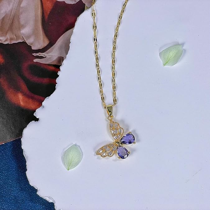 Gold butterfly necklace for women