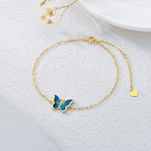 14k gold butterfly ankle bracelet