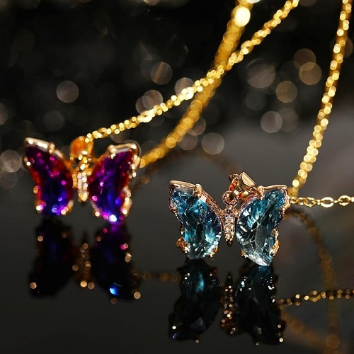 Crystal butterfly pendant necklace