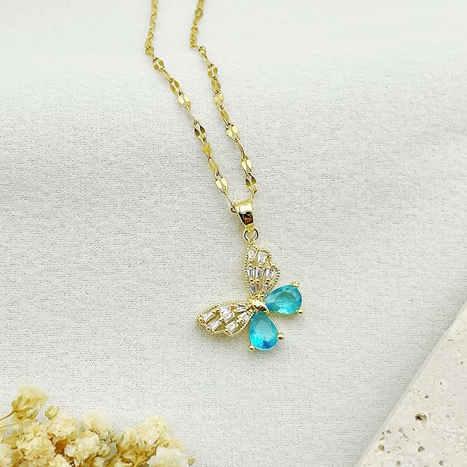 Gold butterfly necklace for women
