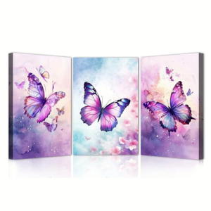 Purple butterfly wall art 3-Piece