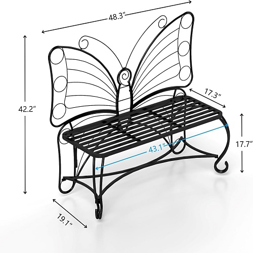 Black metal butterfly bench