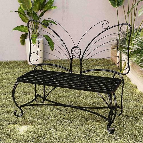 Black metal butterfly bench
