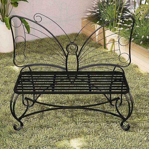 Black metal butterfly bench