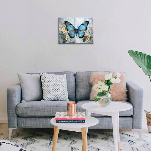 Blue butterfly canvas wall art