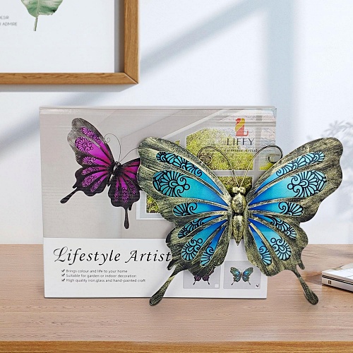 Blue butterfly wall art light blue