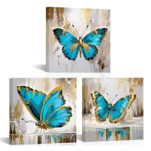 Butterfly wall art set of 3 blue c...
