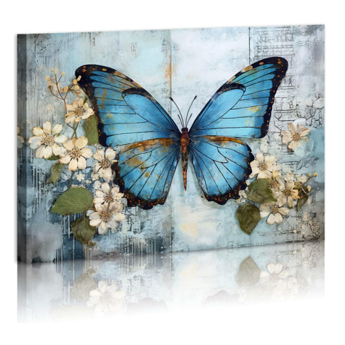 Blue butterfly canvas wall art