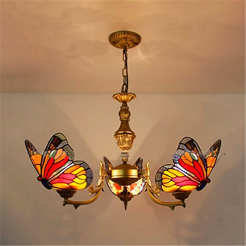 Butterfly stained glass pendant light