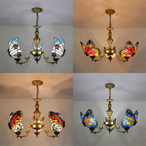 Butterfly stained glass pendant light