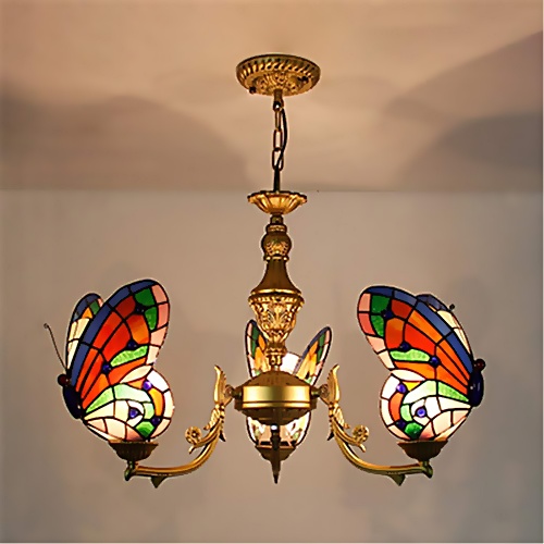 Butterfly stained glass pendant light