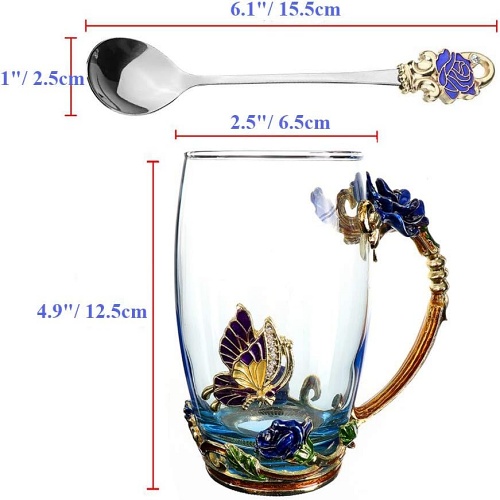 Glass butterfly tea cup with spoon set
