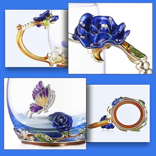 Glass butterfly tea cup with spoon set