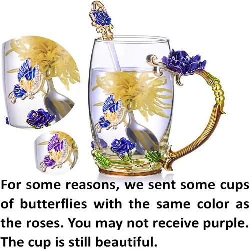 Glass butterfly tea cup with spoon set