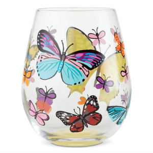 Hand painted butterfly wine glass ...