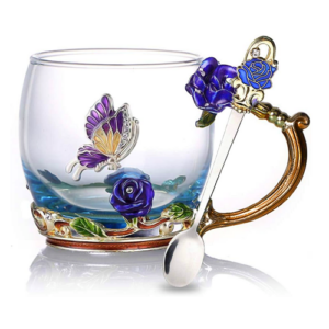 Blue butterfly tea cup with spoon ...