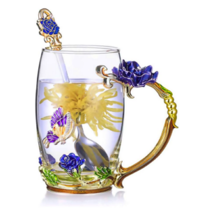 Glass butterfly tea cup with spoon...