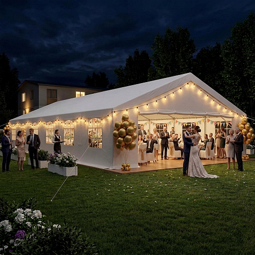 Outside wedding tent