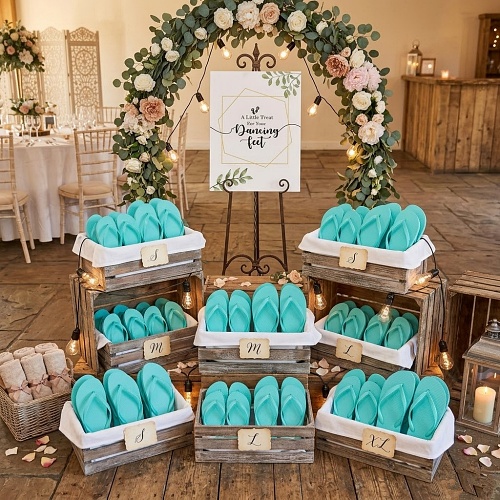 Teal flip flops in bulk for wedding guests