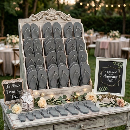 Grey flip flops in bulk for wedding guests