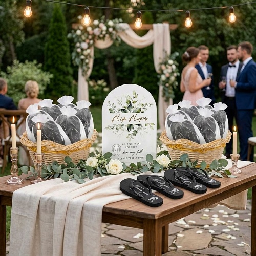 Flip flops for guests at wedding reception