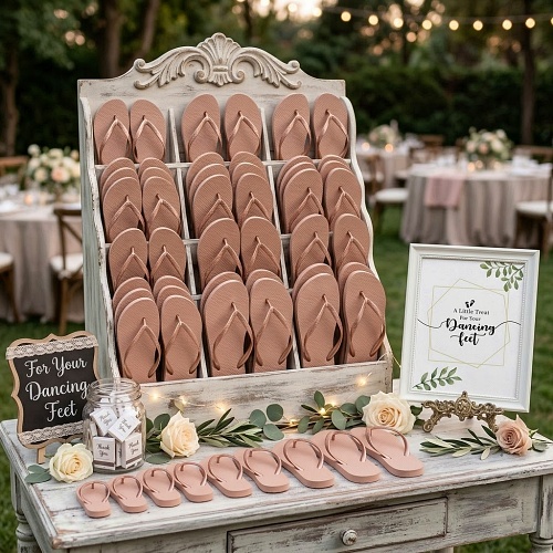 Rose gold flip flops in bulk for wedding guests