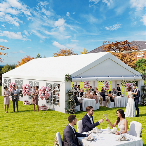 Large white tent for wedding