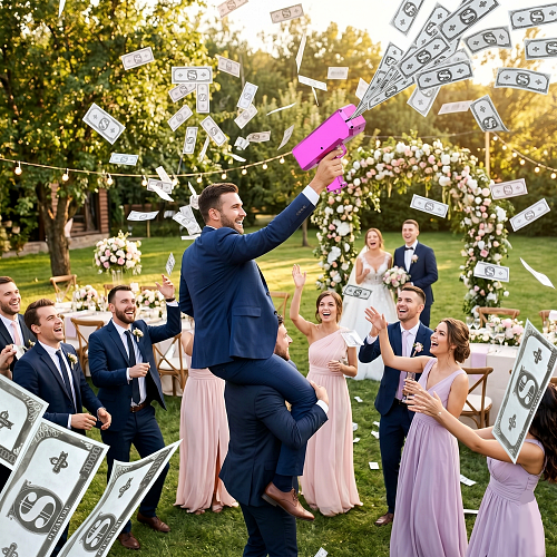Money gun wedding entrance