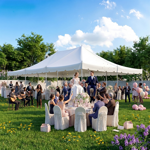 White tent wedding ceremony