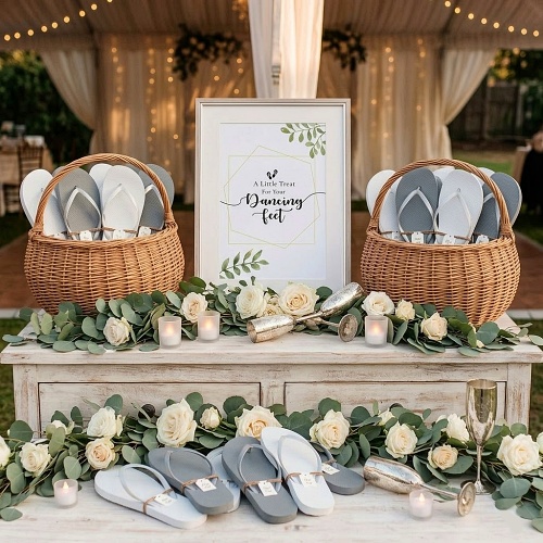 Wedding flip flops at reception