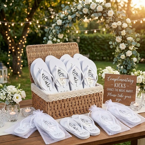 White wedding flip flops bulk